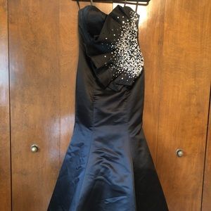 Black Satin strapless w/ front fam design stones